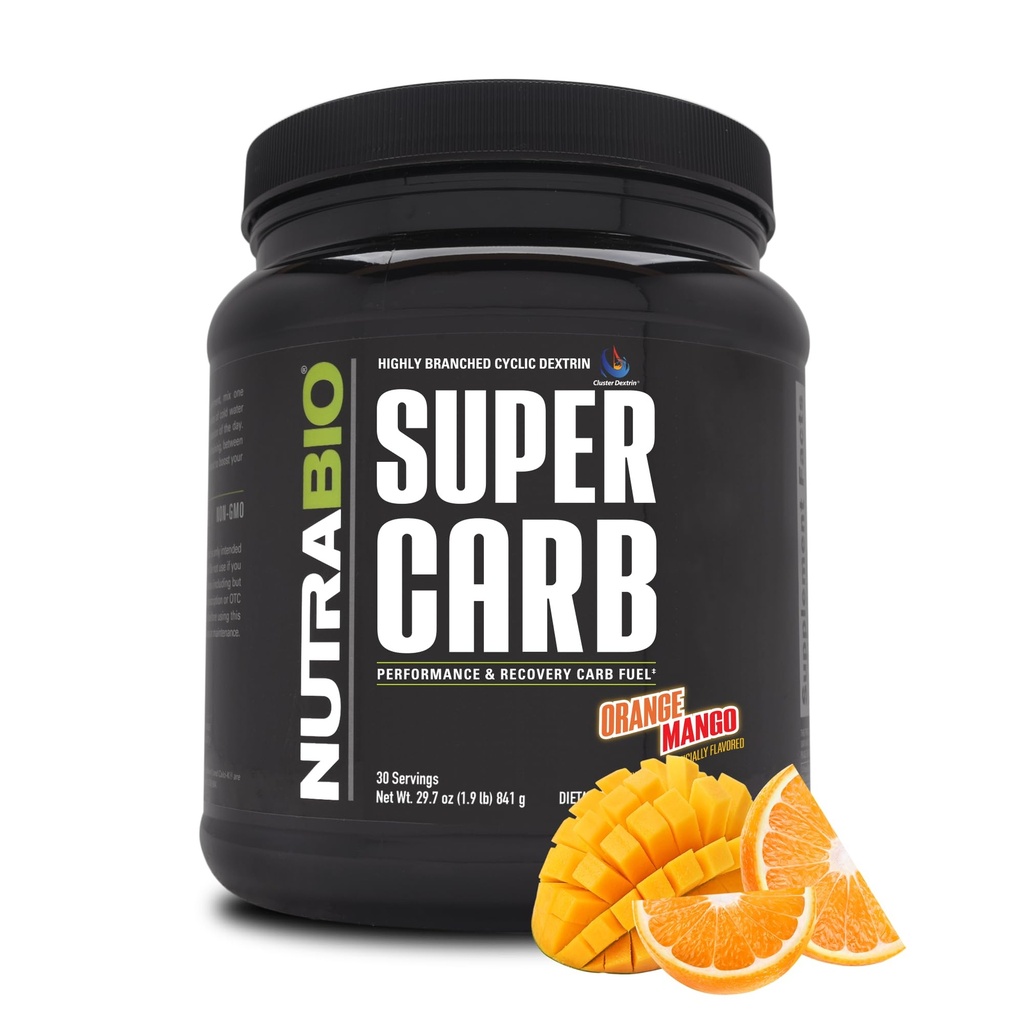 NutraBio Super Carb, Kohlenhydratpulver mit Cluster Dextrin & Elektrolyte, Advanced Carb Supplement Powder for Workout Fuel, Performance and Muscle Recovery, Cyclic Dextrin, Orange Mango, 30 Sv