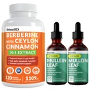 21-in-1 Berberine-Ergänzung mit Ceylon Cinnamon Chrom, Bitter Melon und Grüner Teeextrakt (120 ct) & 5-in-1 Mullein Tropfen für Lunge und Respiratory Lung Health & Bronchial Support (60 Servietten)