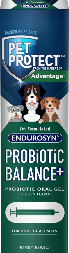 Pet Protect Dog Probiotic Balance+ Oral Gel, Vet-Formulierte Endurosyn, Prebiotics & Probiotics für Hunde, 3-Day Supply, Chicken Flavor (32g)