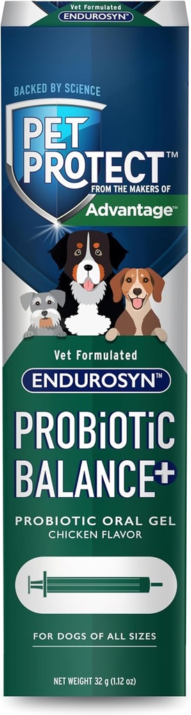 Pet Protect Dog Probiotic Balance+ Oral Gel, Vet-Formulierte Endurosyn, Prebiotics & Probiotics für Hunde, 3-Day Supply, Chicken Flavor (32g)