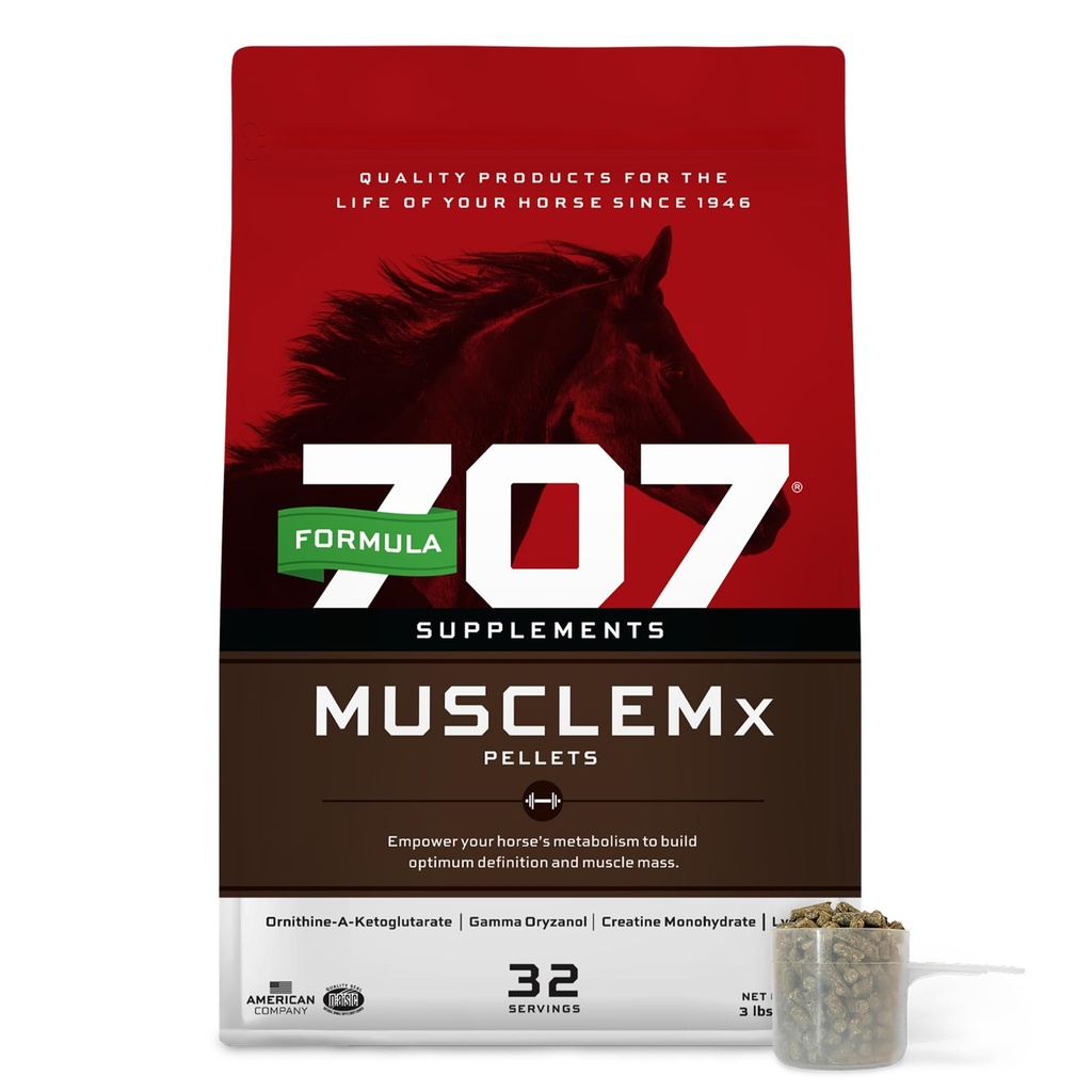 Formel 707 MuscleMx Equine Supplement, 3lb Tasche – Conditioning Support und Muskelaufbau für Pferde mit Lysin, Gamma Oryzanol, Kreatin & OKG
