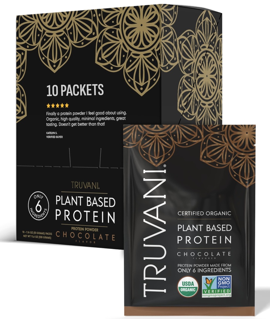 Truvani Vegan Pea Protein Pulver | Schokolade | 20g Bio-Pflanzen basiertes Protein | Single Servieren Reisepakete | 10 Servierungen | Keto | Gluten & Dairy Free | Low Carb | Kein hinzugefügt Zucker