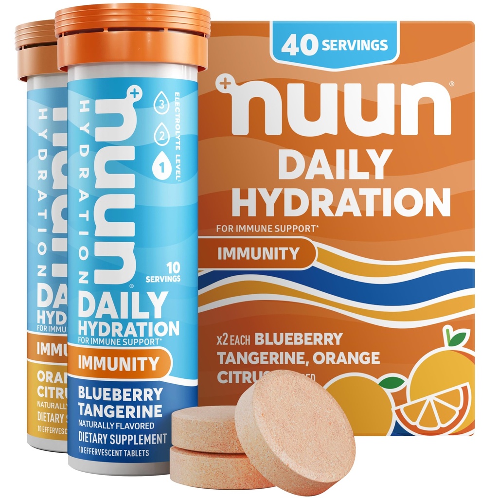 Nuun Immunität Elektrolyt Tabletten mit Vitamin D, C, E, & A, Ginger, Elderberry, Magnesium & 4 andere essentielle Elektrolyte, Vegan, Blueberry Tangerine & Orange Citrus, 4 Packung (40 Portionen insgesamt)