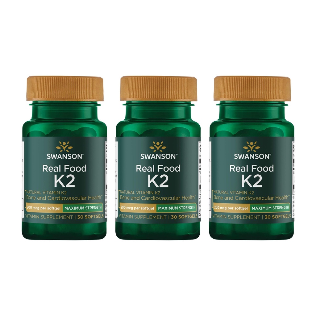 Swanson Maximum Strength Vitamin K2 (Menaquinone-7)-Vitamin-Ergänzung Unterstützung Herz-Kreislauf und Knochen-Gesundheit-Made von japanischen Natto zu helfen Regulieren Calcium (30 Softgels, 200mcg Jeder) (3 Pack)