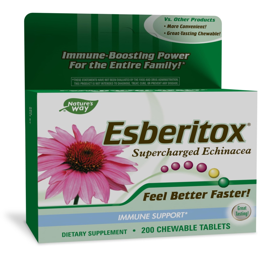 ESBERITOX Supercharged Echinacea – Immununterstützung – Kräuterergänzungen - Wild Indigo Root - Purple Coneflower – Made in Germany – 200 Tablets