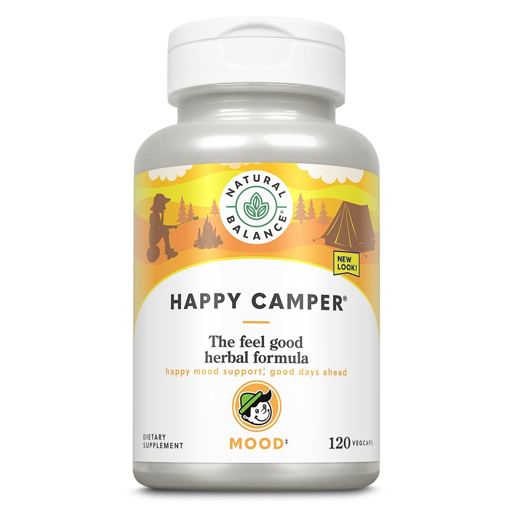 Natural Balance Happy Camper - Feel-Good Mood Support Supplement - Gotu Kola, Passion Flower, und Kava Kava Capsules - 60-Tage Garantie (120 Count)