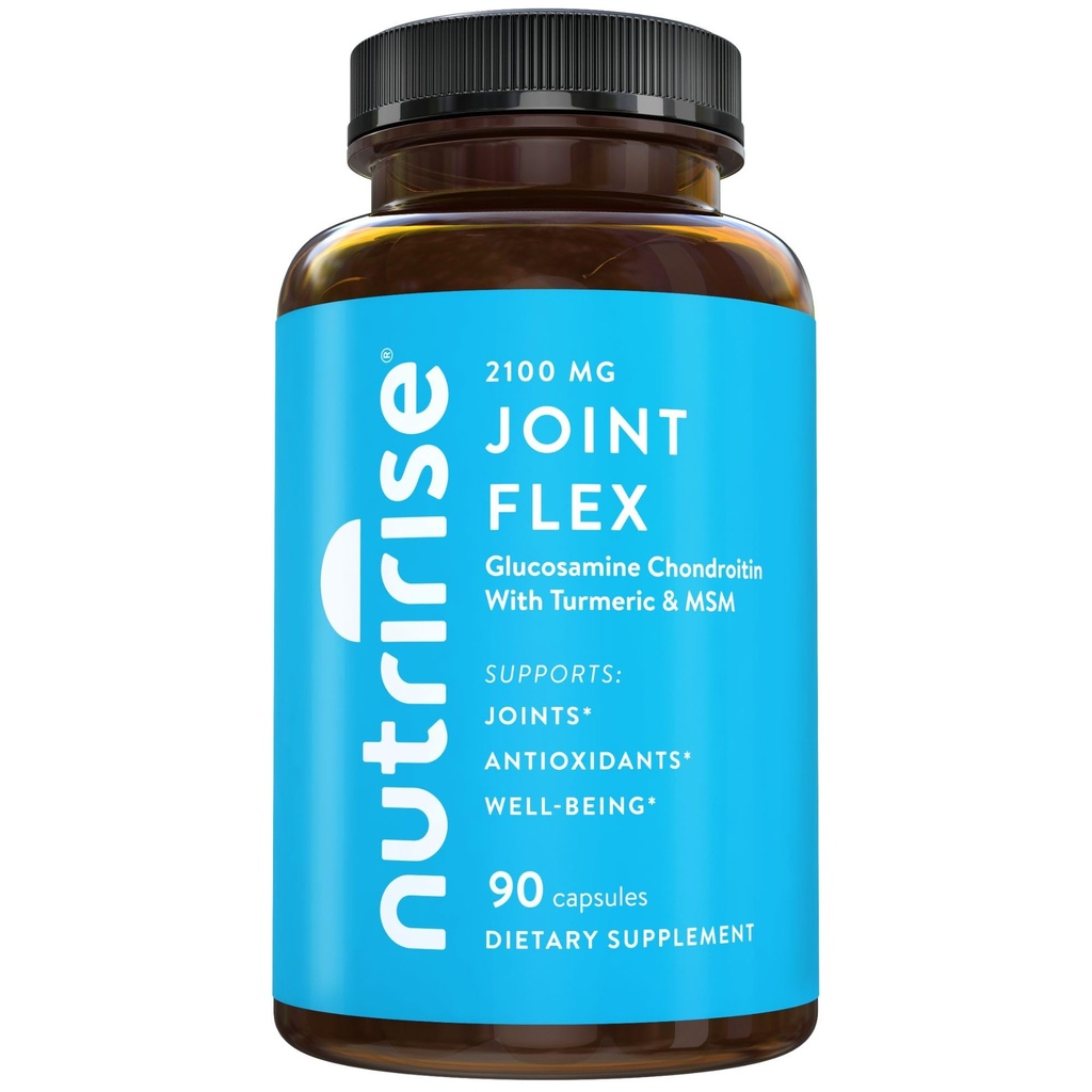 NutriRise Glucosamine Chondroitin Quercetin & MSM mit Kurkuma 2100mg Triple Strength Joint Support Supplement für Frauen und Männer mit Boswellia & Bromelain, Glutenfrei, Non GMO, 90 Count