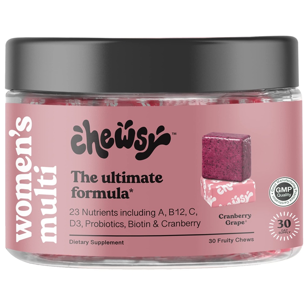 CHEWSY Women's Multivitamin - Immun & Energy Support - 23 Nährstoffe inklusive A, B12, C, Folsäure, Probiotika, Biotin, Cranberry - 30-Day Supply