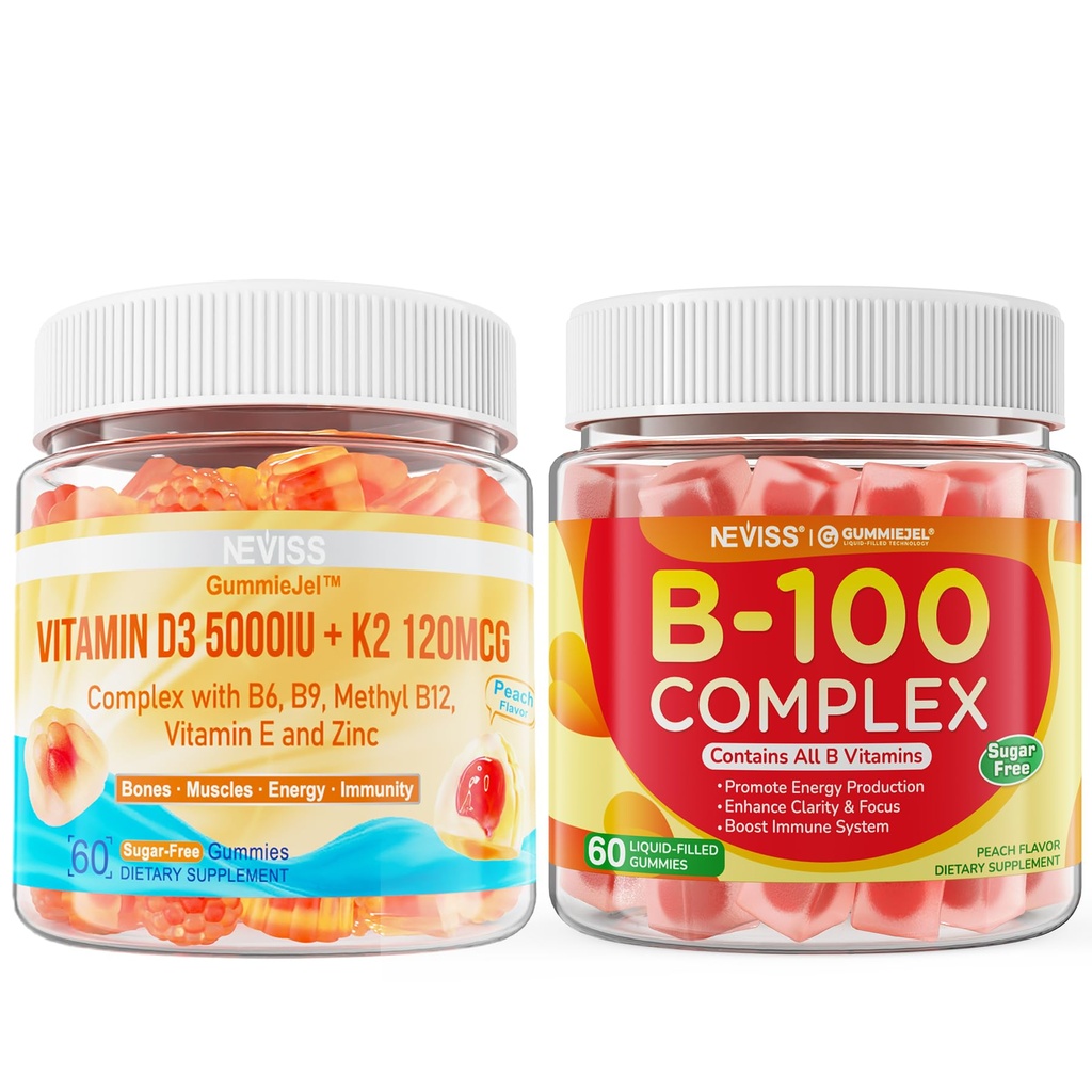 NEVISS Vitamine D3 K2 Gommies + Complexe Vitamine B100