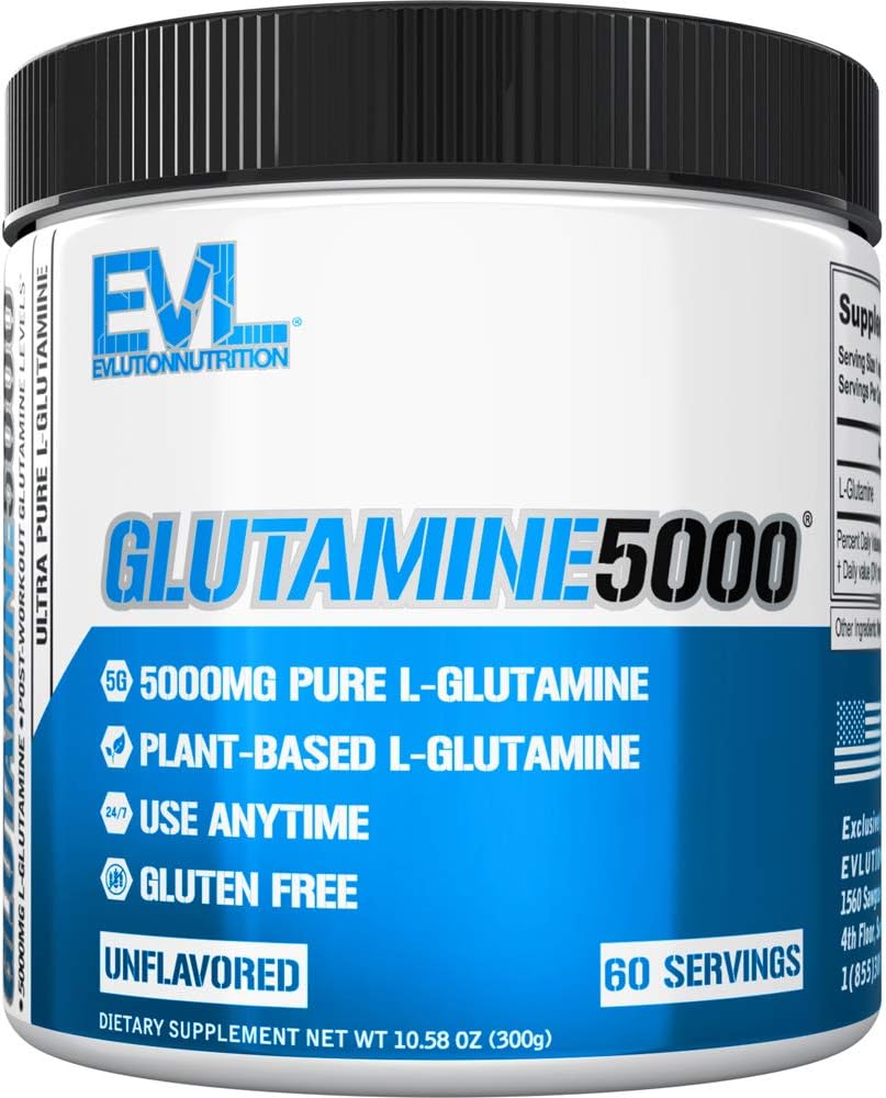 Pure Vegan L-Glutamin-Pulver-Ergänzung - Evlution Nutrition Nitric Oxide Booster 5g L Glutamin-Ergänzung für Post Workout-Recovery Enhanced Pumps Gut Health Energy and Immunity - Unflavored