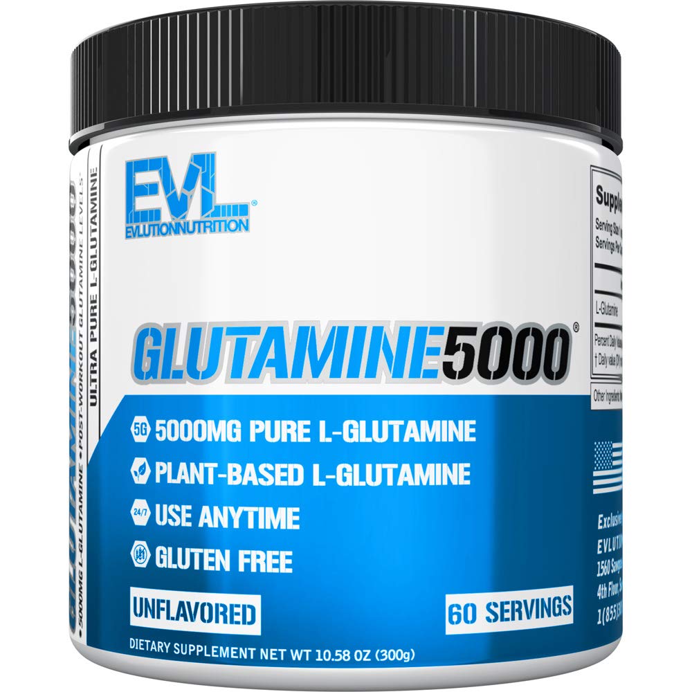 Pure Vegan L-Glutamine Supplément en poudre - Evluution Nutrition Booster à oxyde nitrique 5g L Supplément de glutamine pour la récupération après entraînement Pompes améliorées Gut Santé Énergie et immunité - Non aromatisé