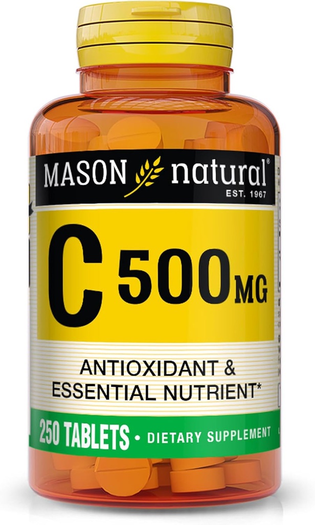 MASON NATURAL Vitamin C 500 mg - Unterstützt gesundes Immunsystem, Antioxidans und essentielle Nährstoffe, 250 Tabletten
