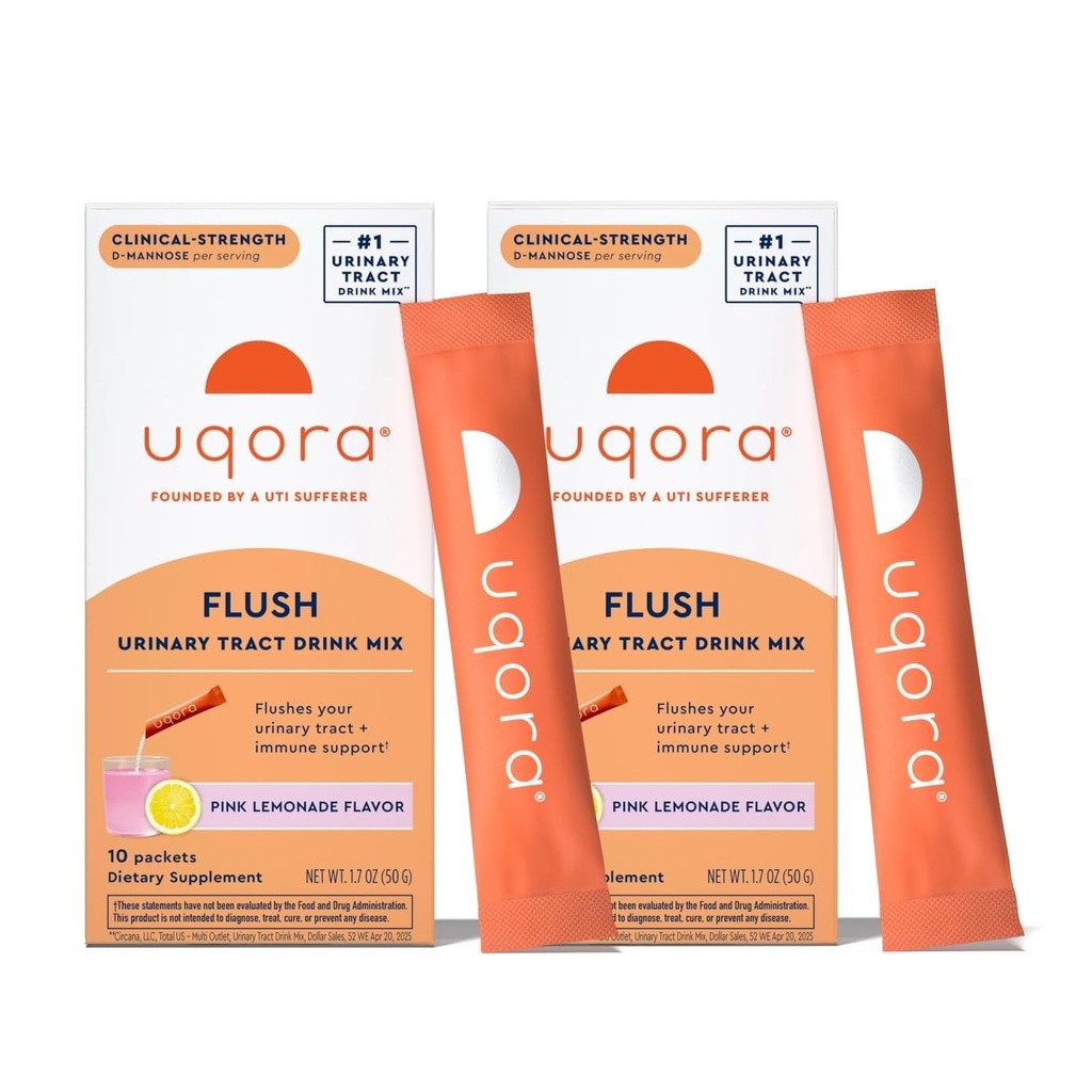 Uqora Flush - Urinary Tract* mit D-Mannose, Vitamin C, Vitamin B6, Kalium, Magnesium & Calcium - Glutenfrei & Vegan - Pink Lemonade Flavor - 20 Packungen (2 Packung)