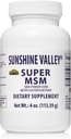 Sunshine Valley® Super MSM Supplement - Methylsulfonylmethan MSM Kristalle Pulver für Gelenkunterstützung, Nägel, Haar- und Hautgesundheit - 100% reines Pulver, entflammt, Nahrungsergänzung - 4 oz