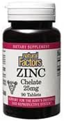 Facteurs naturels - Zinc Chelate 25mg, Soutien pour une peau saine et fonction immunitaire, 90 comprimés