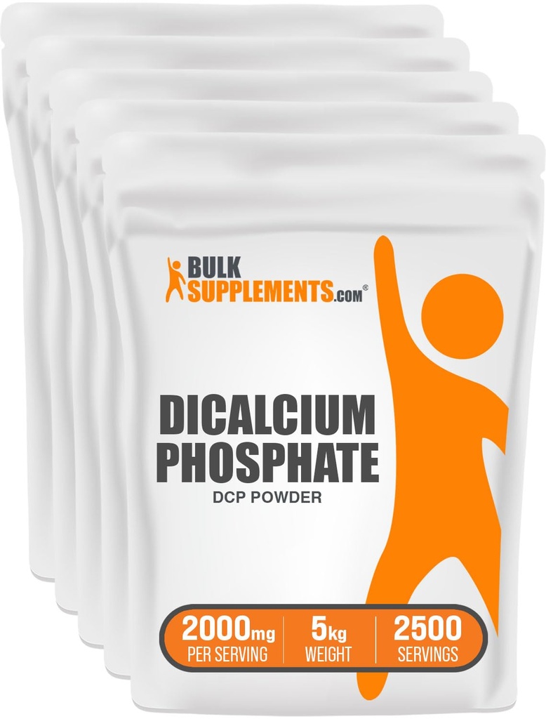 BulkSupplements.com Poudre de phosphate de dicalcium - Supplément de calcium, Phosphate de dicalcium comme agent levant - Sans aromatisé et sans gluten, 2000mg par portion, 5kg (11lbs) (paquet de 5)