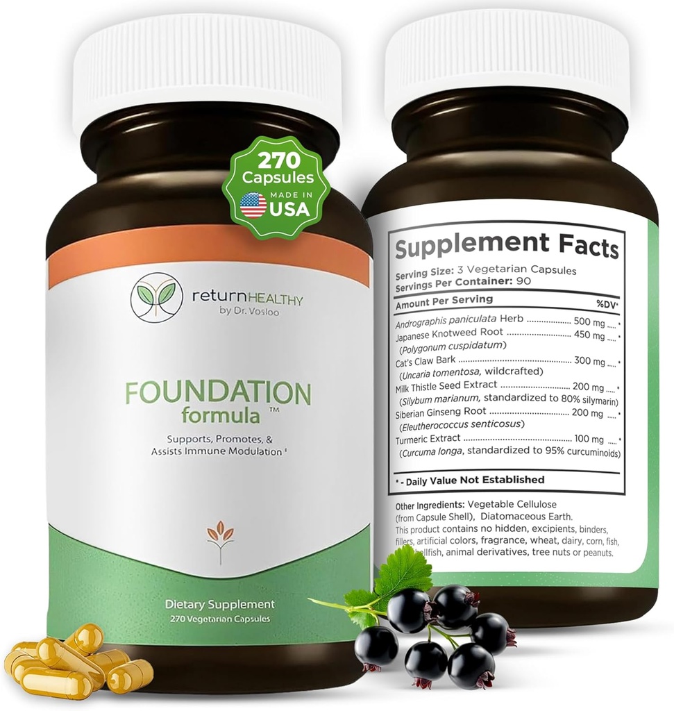 Foundation Formula | Tick Immun Support Supplement | mit japanischem Knotweed Root, Cat's Claw, Milk Thistle | Resveratrol Supplement | Non-GMO, All-Natural & Vegetarian, 270 Kapseln