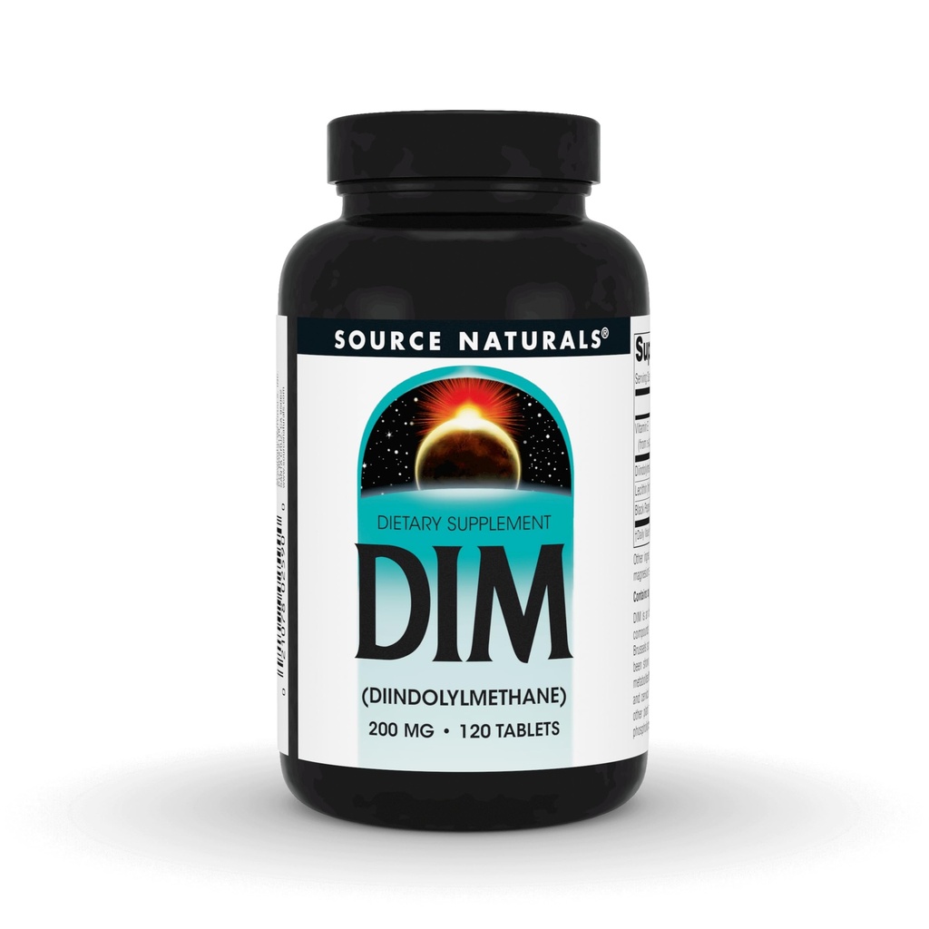 Source Naturals DIM, Diindolylméthane 200mg avec BioPerine, Vitamine E et plus - 120 comprimés