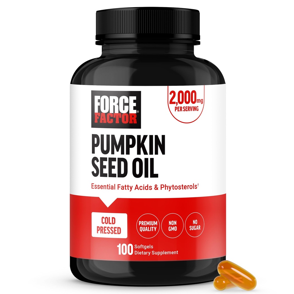 FORCE FACTOR Capsules d'huile de graines de citrouille, supplément de phytostérols avec acides gras essentiels, fabriqués avec de l'huile de citrouille pressée à froid, qualité supérieure, non-OGM, 100 softgels