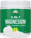 5-en-1 Magnésium poudre boisson pour les femmes et les hommes. Magnésium Glycinate + Citrate + Malate + Chelate + Taurate. Grand supplément végétalien dégustation pour la relaxation musculaire, le sommeil, les crampes. Arôme orange
