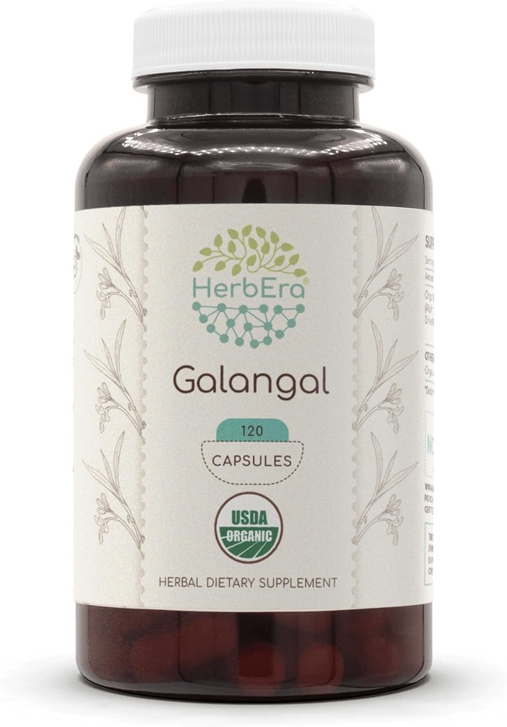 HerbEra Galangal 120 Kapseln, 500 mg, USDA Organic Galangal (Alpinia Galangal) Getrocknete Wurzel (120 Kapseln)
