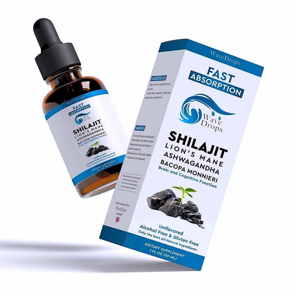 Lion's Mane - Shilajit - Ashwagandha - Bacopa Monnieri Flüssigkeitstropfen | für Stress, Memory Booster,Focus | Alle natürlichen Inhaltsstoffe 1Fl Oz (1)