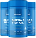 OMAPURE Fischöl Ergänzungen mit Omega 3 Fettsäuren (3 Flaschen, 120 Softgels) - High EPA, DHA, & IFOS Fischöl Pillen unterstützen Herz & Gelenke Gesundheit - Burpless Fischöl fördert Gehirnfunktion