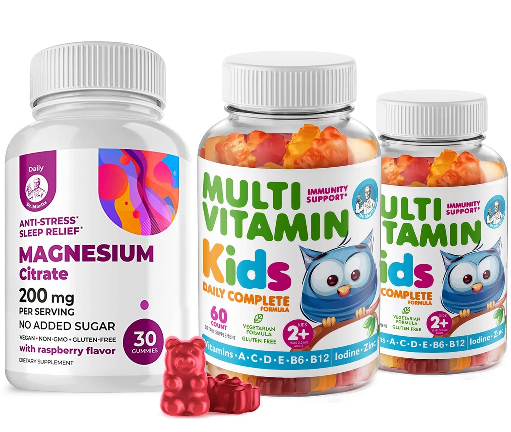 Kinder Multivitamin-Gummien 14 essentielle Vitamine und Magnesium-Gummien Sugar-Free - Tägliche Ergänzung Vitamin A, C, D, E Vegetarische B6&B12, Zink, Biotin mit Zucker-freien Magnesium-Kalk-Schauen für Kinder &amp; Erwachsene