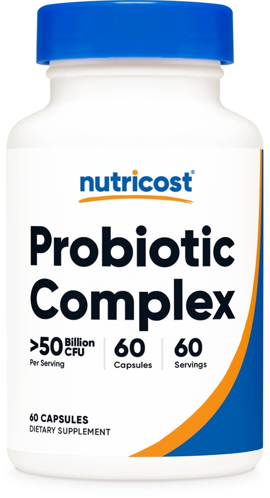 Complexe probiotique Nutricost - 50 milliards CFU, 60 capsules - Probiotique pour hommes et femmes - Capsules végétariennes, sans OGM, sans gluten