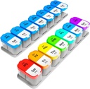 Extra Large Weekly Pill Organizer Set - 2 XL Vitamin Halter mit 7 Detachable AM Kompartimente - zuverlässige Medizin Spender für Zuhause und Reisen, Portable Supplement Container, Rainbow & Blue/White