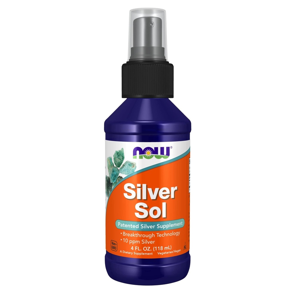 MAINTENANT compléments alimentaires, Sol Argent 10 PPM avec argent élémentaire et eau déionisée, liquide, 4-Ounce