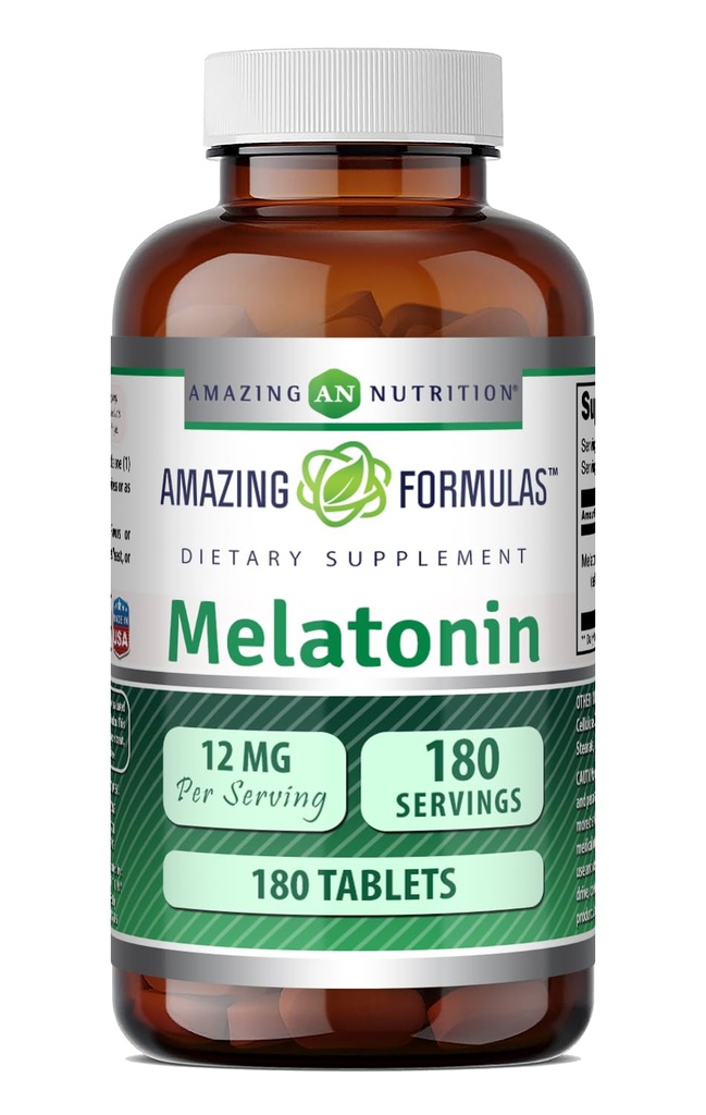 Formules étonnantes Melatonin Supplément de la mélatonine à volonté 12 Mg par portion 180 Comprimés non-OGM