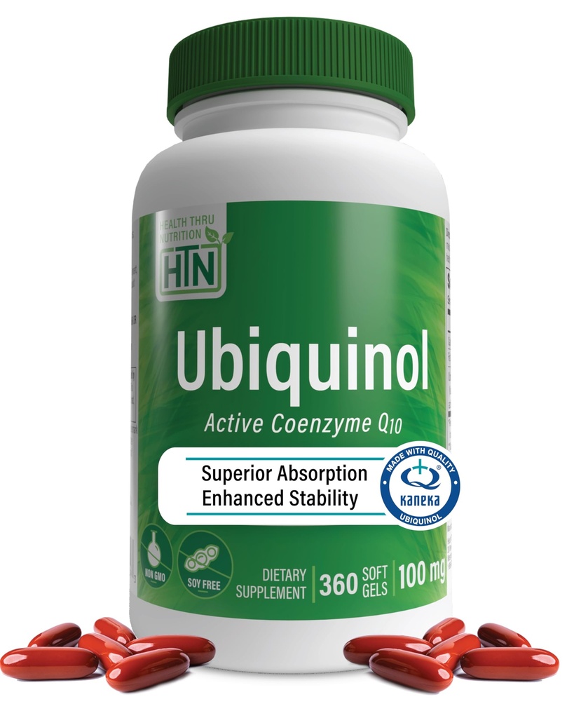 Gesundheit Thru Nutrition Ubiquinol 100mg 360 Softgels als Kaneka QH reduziert CoQ-10 | Stabilisiert - 3. Partei getestet | Verbesserte Bioverfügbarkeit | Herz-Kreislauf- & Mitochondrien Funktion Unterstützung | Non-GMO