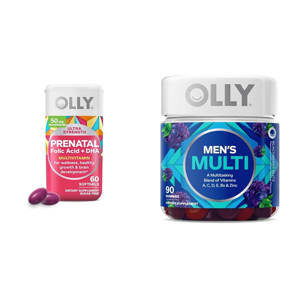 OLLY Softgels multivitamines prénatales et mélanges de vitamines gommy multivitamines pour hommes, 60 et 90 Nombre