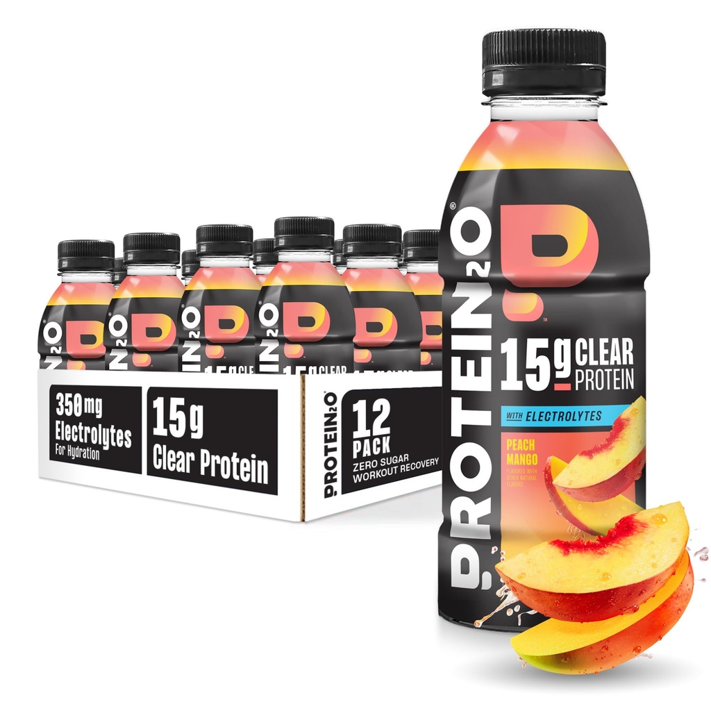 Protéine2o 15g d'eau infusée de protéines de lactosérum, mangue de pêche, bouteille de 16,9 oz (paquet de 12)