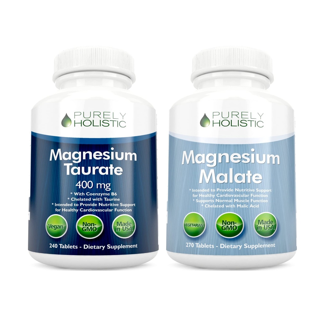 Magnesium Taurate 400mg + Magnesium Malat 400mg - Hochverfügbar - Hohe Absorption Bundle - 270 + 270 vegetarische Tabletten