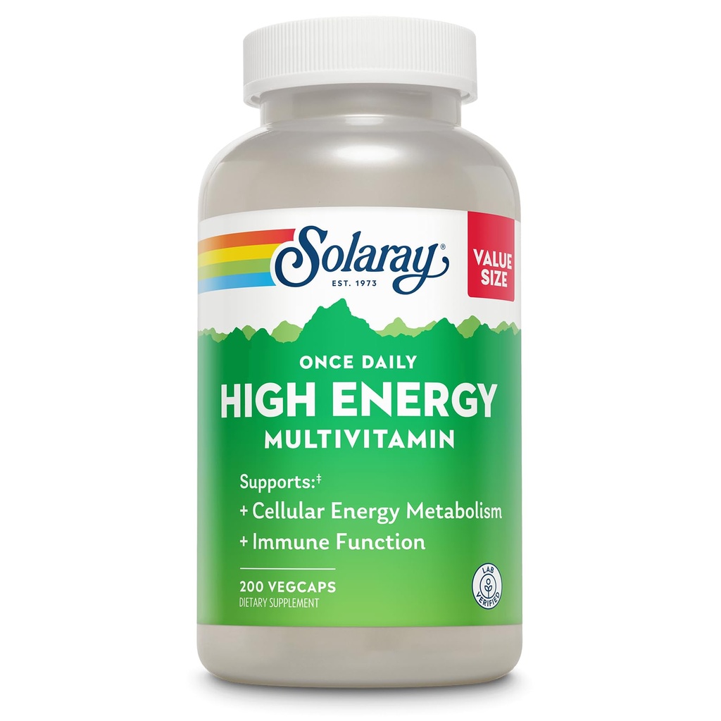 SOLARAY Einmal täglich High Energy Multivitamin für Frauen und Männer - Energieergänzungen - Immununterstützung w/Vitamin C, A, D und E, Vitamin B Complex, Trace Minerals, 60-Day Garantie, 200 Serv, 200 VegCaps