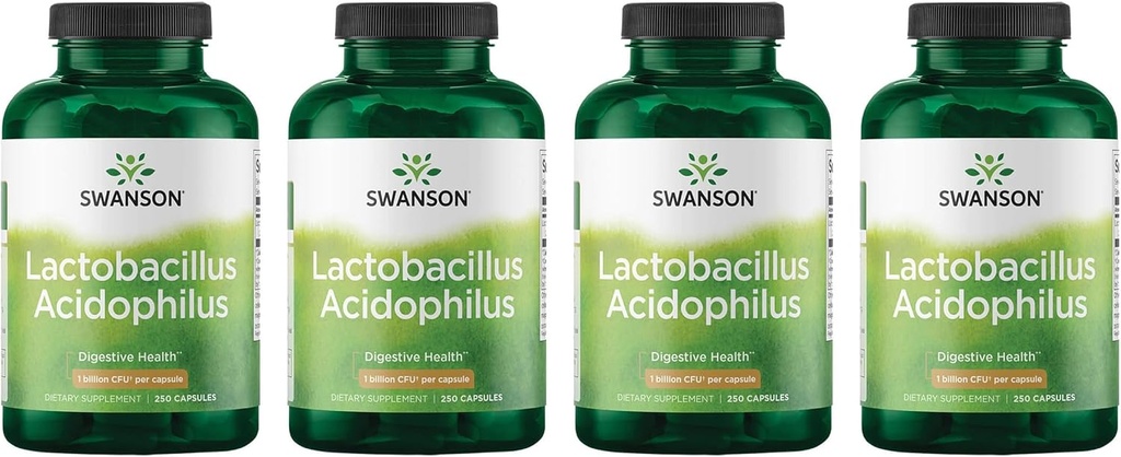 Swanson Lactobacillus Acidophilus - Probiotische Ergänzung Unterstützung Verdauungsgesundheit mit 1 Billion CFU pro Kapsel - Fördert Bowel und GI Tract Health - (250 Kapseln) 4 Pack