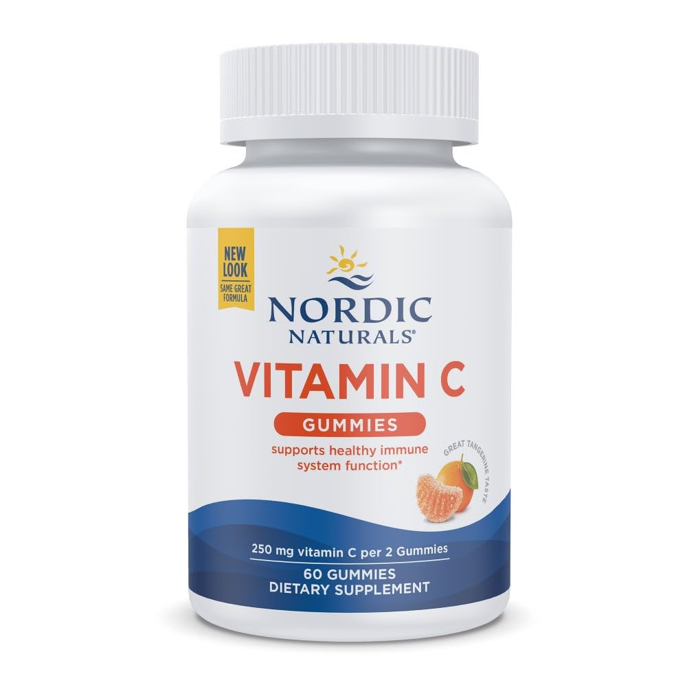 Nordic Naturals Vitamin C Gummis, Tart Tangerine - 60 Gummis - 250 mg Vitamin C - Immununterstützung, Antioxidantienschutz, Kinderwachstum & Entwicklung - Non-GMO, Vegan - 30 Servietten