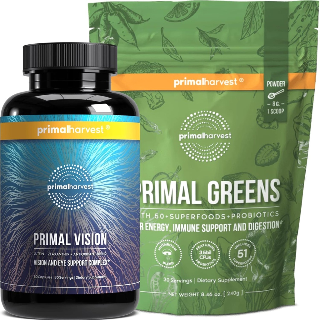 Primal Harvest Greens Powder & Vision Ergänzungen für Frauen und Männer Vision und Eye Support Complex mit Lutein, Zeaxanthin Bundle