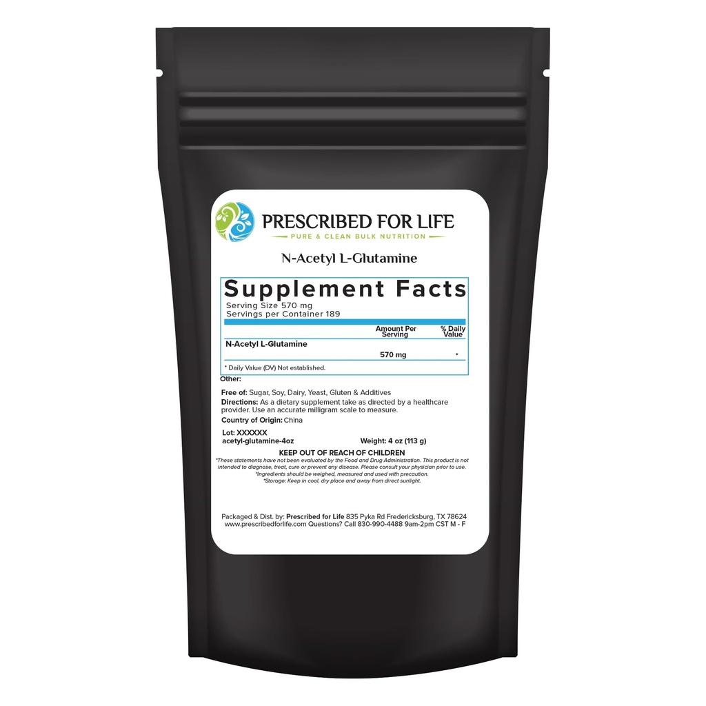 Prescription pour la vie N Poudre de glutamine N acétyl L, supplément d'acides aminés de glutamine L pur (4oz / 113g)