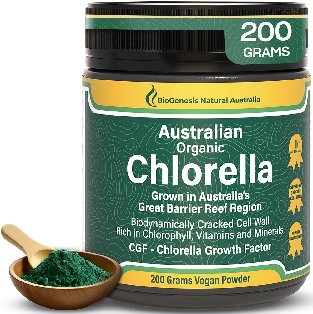Biogenesis Organic Chlorella Powder – 200g | Australian Grown | BioDynamic Cracked Cell Wall | Rich in Chlorophyll, Vitamine & Minerals | Unterstützt Energie & Immunität | Vegan Pulver