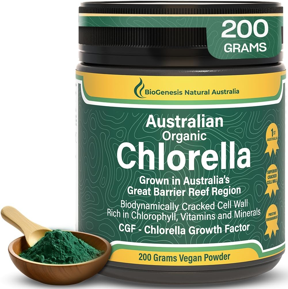 Biogenesis Organic Chlorella Powder – 200g | Australian Grown | BioDynamic Cracked Cell Wall | Rich in Chlorophyll, Vitamine & Minerals | Unterstützt Energie & Immunität | Vegan Pulver