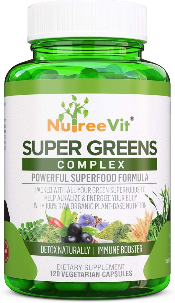 SuperGreens - Spirulina, Chlorella, Wheatgrass + Mehr - Nährstoff-Packed Green Blend