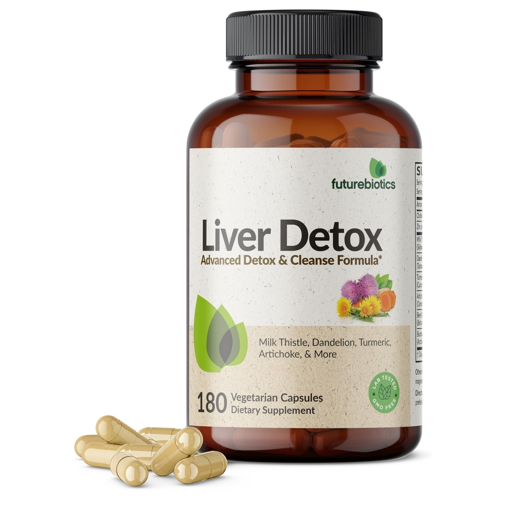 Futurebiotics Liver Detox Advanced Detox & Cleanse Formula soutient la fonction saine du foie avec le chardon de lait, la racine de dandelion, la feuille d'artichaut curcuma, et plus, non-OGM, 180 capsules végétariennes