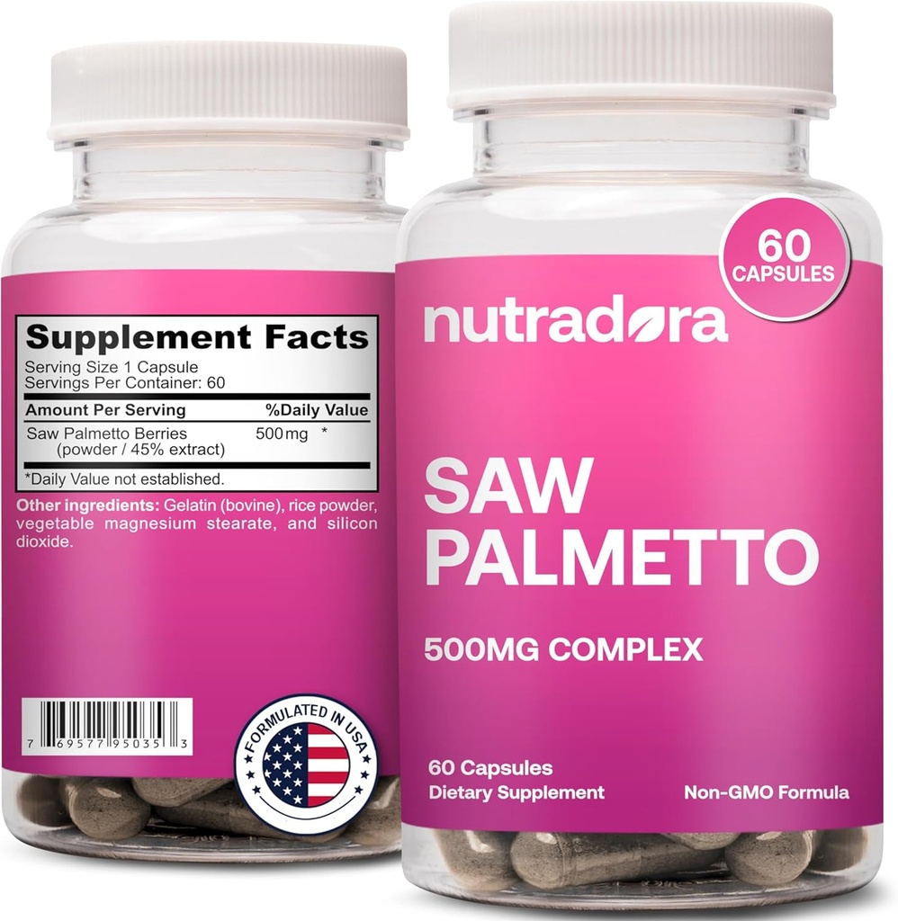 Palmetto Saw pour les femmes - Pilules de croissance naturelle DHT Blocker faites avec des baies d'extrait de Palmetto Saw biologique soutient l'équilibre hormonal et la santé urinaire Palmetto Saw pur pour les femmes perte de cheveux