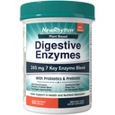 NewRhythm Enzymes digestifs 245 mg, avec probiotiques et prébiotiques, à base de plantes, 7 enzymes clés, digestion, absorption nutritive, protéase Amylase et lipase, 60 Capsules Vegan