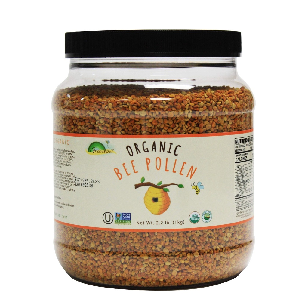 Greenbow Organic Bee Pollen - 100% USDA Certified Organic, Non-GMO, Halal, Kosher Certified, Pure & Natural Bee Pollen - Superfood mit Proteinen, Vitaminen & Minerals - Glutenfrei - 1000g