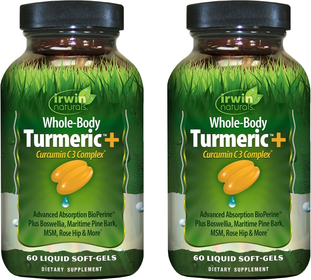 Irwin Naturals Corps entier Turcuma + complexe Curcumin C3 - 60 liquides Soft-Gels, paquet de 2 - soutient le mieux-être de corps entier - 60 Total des services