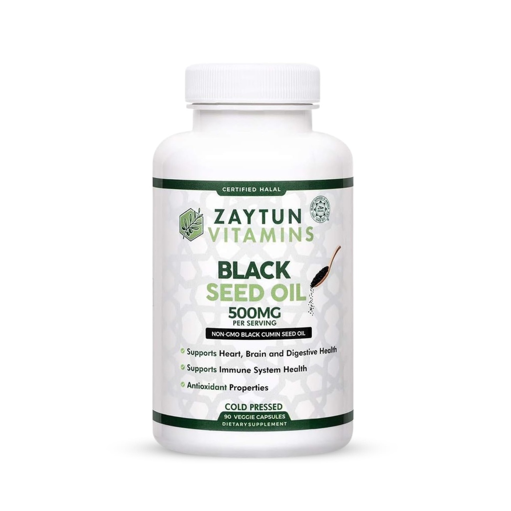 Huile de graines noires halal, soutient la santé du coeur, du cerveau et de l'immuno, anti-oxydant naturel, non-OGM, pressé à froid, 90 capsules de légumes, fabriqués aux États-Unis - Vitamines halales